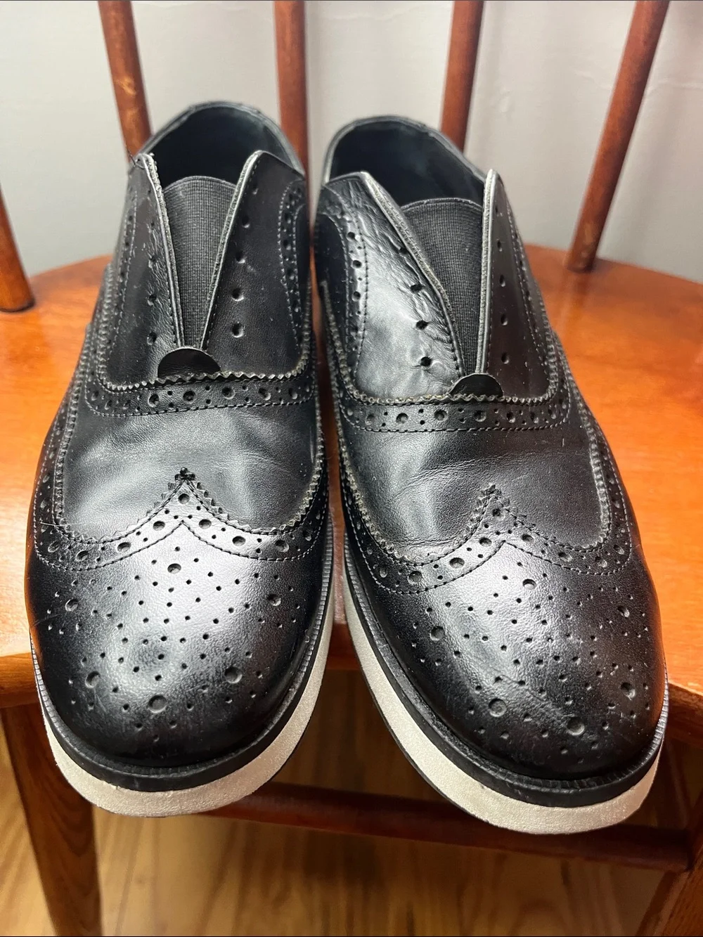 Rag & Bone Women’s Meli Brogue Made in Italy Black Leather Platform Shoes 38.5
